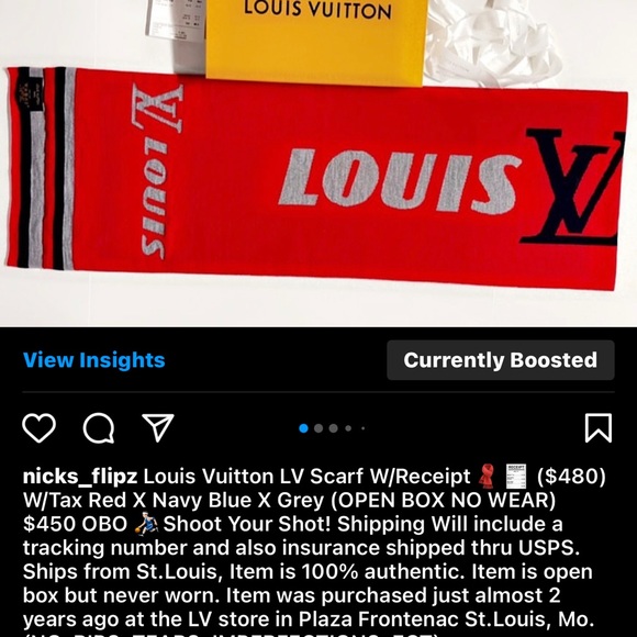 Louis Vuitton LV Scarf W/Receipt🧣🧾Red X Navy Blue X Grey (OPEN BOX NEVER WORN) - Picture 15 of 16
